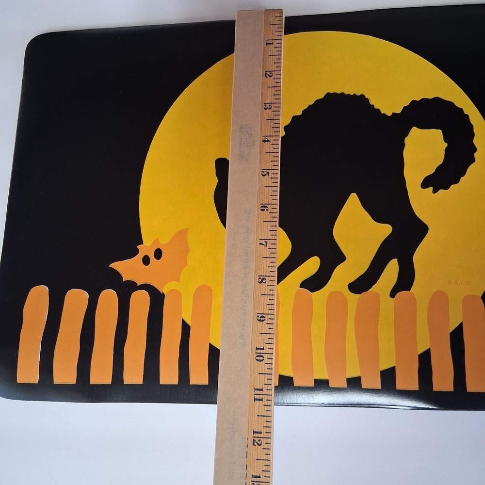 Vtg Halloween Placemats Set of 4 Black Cat Moon Bat Vinyl Graphic DCI MCM - Picture 11 of 13